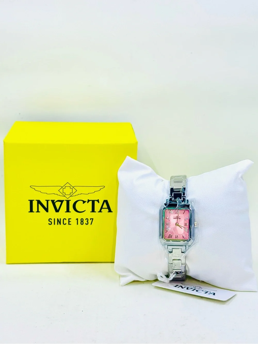 Invicta Celestial 70252 Women's Silver Bracelet Watch W/Rectangle Pink Face NIB
